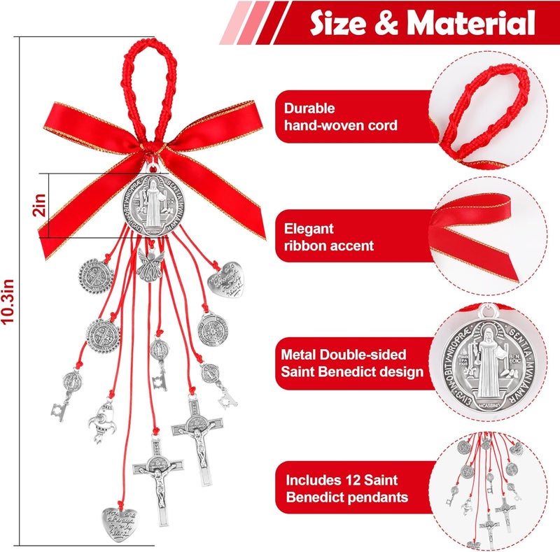 ABSONE Store 2 Pack Saint Benedict Medal Protection Blessing Charm, St Benedict Crucifix, Protection Catholic Charm Amulet with Crucifix for Men Women, Car Rear View Mirror, Home Decor & Religious Gifts - Image 2